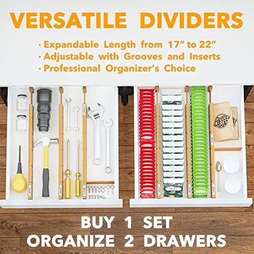 Spaceaid Bamboo Drawer Dividers With Inserts And Labels, Kitchen Adjustable Drawer Organizers, Expandable Organization For Home, Office, Dressers And Bathroom, 6 Dividers With 12 Inserts (17-22 In) #TOP4