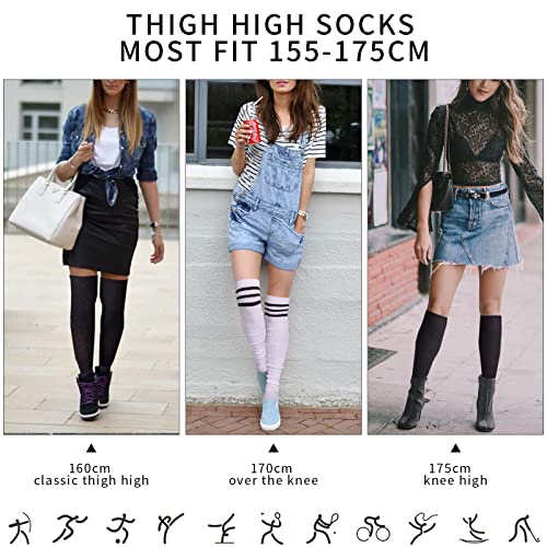 Image of Abodhu Womens Thigh High Socks, Over Knee Socks for Women, Striped Knit Long Tall Stockings, Cosplay Casual Socks