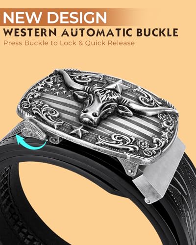 Image of BELTROAD Mens Ratchet Western Belt Leather Cowboy Belts for Men with Automatic Western Buckle Belt for Jeans Christmas Gifts