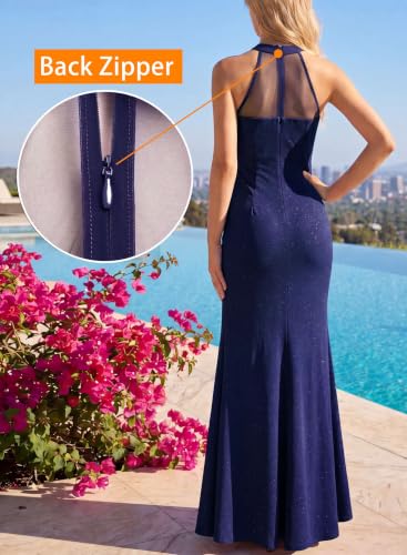Image of VFSHOW Womens Formal Sexy Halter High Slit Prom Wedding Guest Maxi Dress 2023 Illusion Sweetheart Neckline Evening Long Gown
