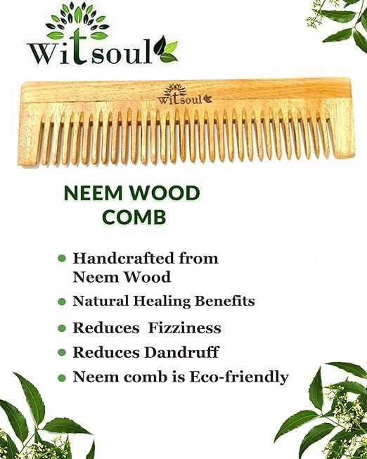Image of WITSOUL Neem Wood Comb ORGANIC /Ayurvedic /Anti-Dandruff Comb For Men And Women /Brown color / (SET OF 4 WITH SHOWER COMB)