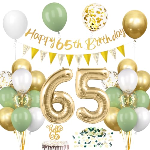 65. Geburtstagsdeko Salbeigrüne Deko 65 Geburtstags Frau Mann 65er Geburtstag Luftballon mit Girlande Geburtstags Tortendeko Grün Gold 65 Jahre Frau Geburtstag Avocado Grüne Party Ballon