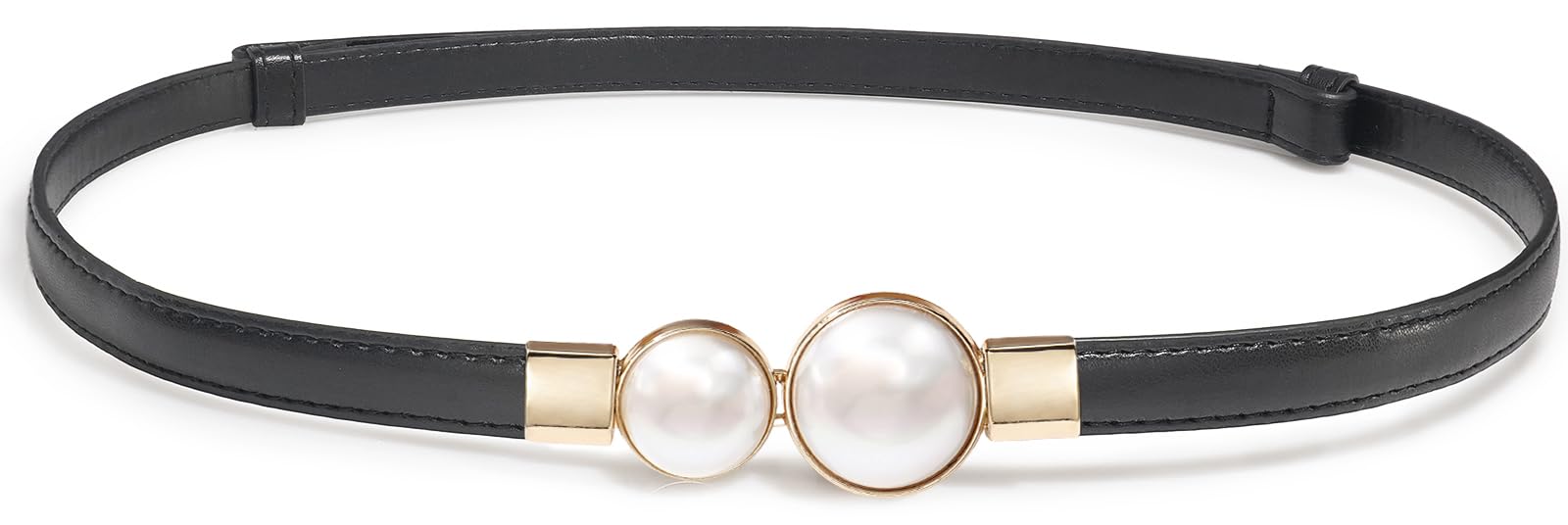 Skinny Belts for Women Thin PU Leather Waist Belt Pearl Buckle Belt for Dresses