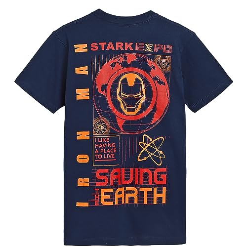 Image of Free Authority Iron Man Printed Regular Fit Blue Cotton Men's T-Shirt