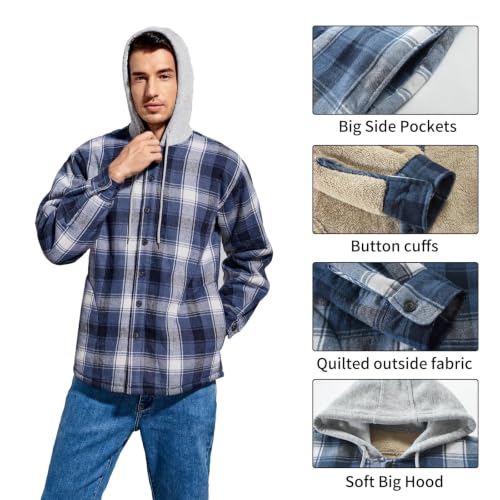 Image of Men's Cotton Plaid Shirt Jacket Fleece Flannel Sherpa Button Down