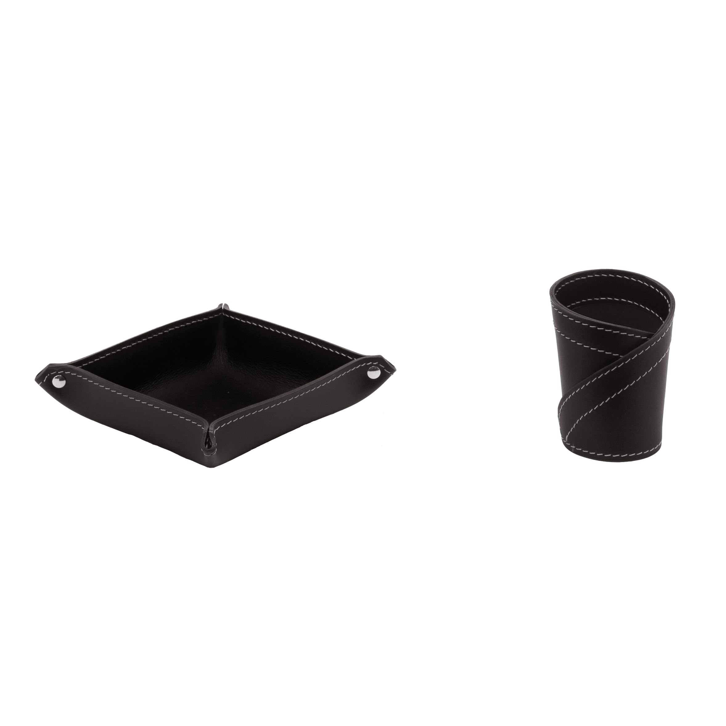 LIMAC Design ASCANIO Set da scrivania in cuoio, sottomano di design, organizer con antiscivolo, accessori per ufficio, portapenne, svuotatasche, Prodotto in Italia. (Marrone Scuro, Set 4 pz.)