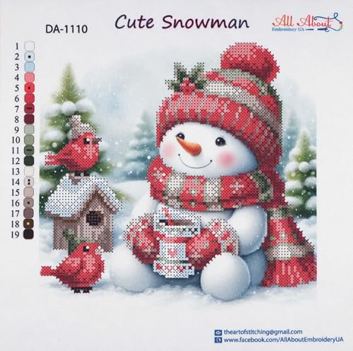 Image of AllAboutEmbroideryUA Bead Embroidery kit Cute Snowman DA-1110 Beaded Cross Stitch Christmas Beadwork Needlework kit