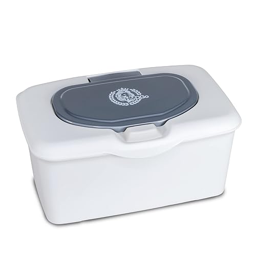 HMDGo - Contenedor dispensador de toallitas decorativas, soporte minimalista de lujo plateado y blanco brillante, toallitas para bebés y adultos en