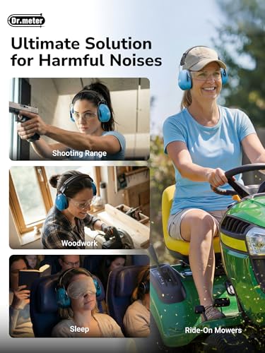 Image of Dr.meter Noise Reduction Ear Muffs, Ear Protection Noise Cancelling Headphones for Adults, Kids Autism Sensory, 31dB Hearing Protection Earmuffs for Shooting Gun Range, Mowing, Fireworks, Blue