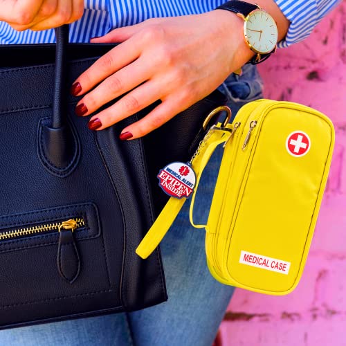 Epipen Carrying Medical Case - 2 Tier - Yellow Insulated Portable Bag With Zipper - For 2 Epipen's, Auvi-Q, Asthma Inhaler And Spacer, Small Ice Pack, Eye Drops, Allergy Medicine Essentials (Yellow) #TOP4