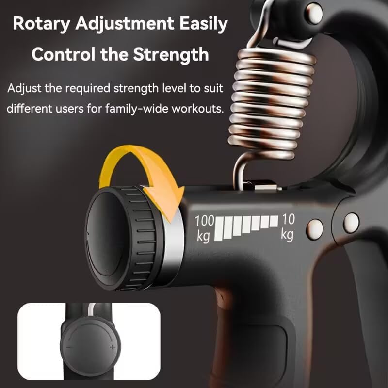Image of Adjustable Hand Grip Strengthener with Counter (100kg) | Hand Gripper for Men & Women | Forearm, Finger & Wrist Exercise Equipment for Home Gym Workout (Black)