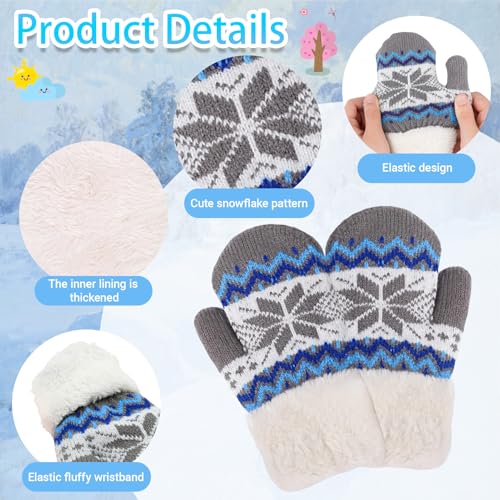 Image of Warm Fleece Lined Winter Mittens for Toddlers 3-7 Years, Boys Girls Soft Knit Snow Gloves