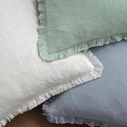 Image of MIULEE Linen Fringe Decorative Lumbar Throw Pillow Covers Aqua Green 12x20