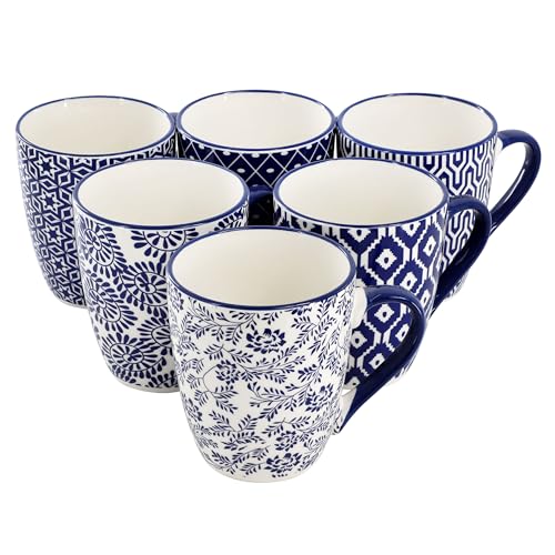 Elama Declan 6-Piece Stoneware Mug Set in Blue and White