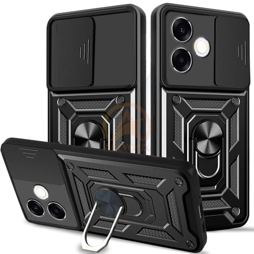 Image of Armor Bumper Back Cover Case for Oppo F33 Pro 5G Rotating Camera Cover, Ring Holder & Kickstand | Heavy Duty & 360 Degree Protection Oppo F33 Pro 5G Back Cover (Black)
