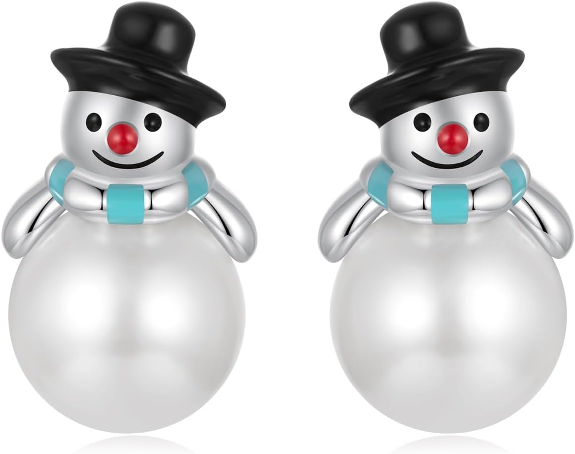 Shysnow Christmas Earrings for Women 925 Sterling Silver Small Cute Santa Hats Snowman Christmas Tree Deer Bow Holly Stud Earrings with Zirconia Winter Holiday Xmas New Year Jewelry Accessory