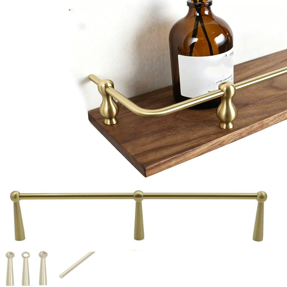 SVBVRFEEW Brass Rods Shelves Tipping Rail Bar Decorative Shelf Rails for Shelves Anti-Fall Railing Kit Wood Shelves Guardrail Fence 25 30 35 40in(Gold-b,17in/43.2cm)