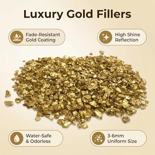 Image of HappyFiller 0.81 LB Golden Nuggets Crushed Glass for Resin Art,Gold | Small Gravels Stones for Aquarium,Fish Tank Bottom Granule,Vase Filler Candle Holder Decor,Wedding Centerpieces Decoration