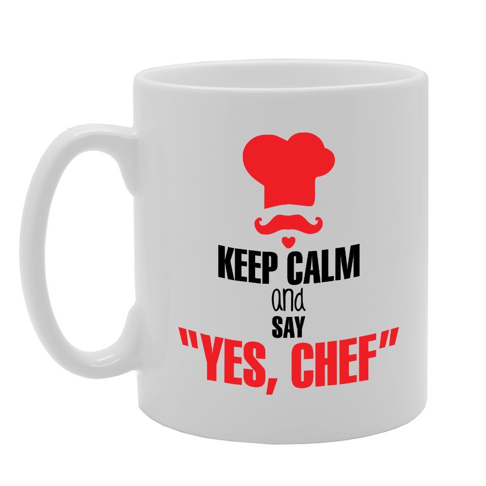 Coralgraph Inc Men's White Mg3544 Keep Calm And Say Yes, Chef Novelty Gift Printed Tea Coffee Ceramic Mug