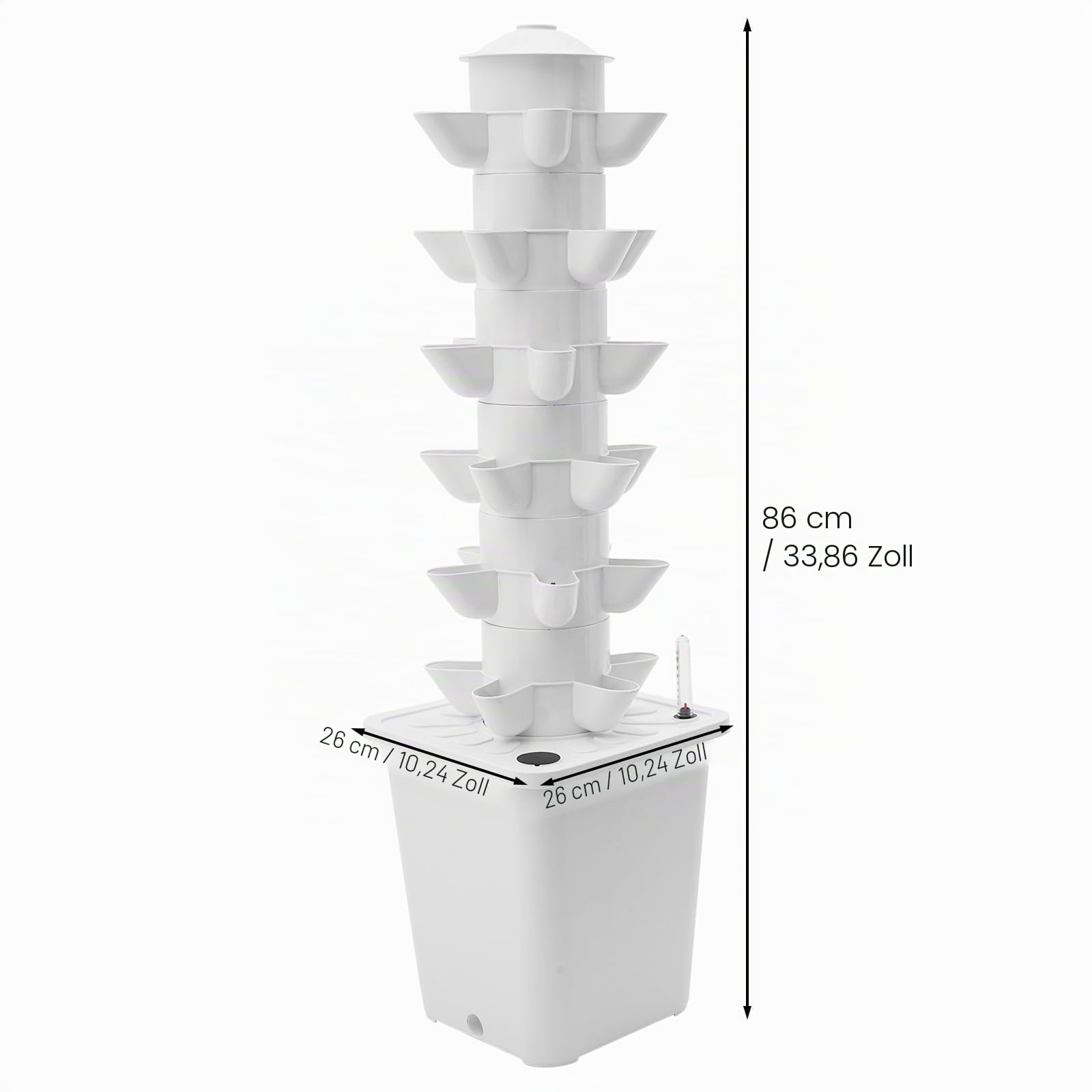 Hydroponik Turm Kit 6 Etagen 30 Löcher Pflanzturm - Automatische Bewässerung mit 10L Tank, Innen-Anzuchtset für Kräuter/Gemüse auf Balkon & Büro, inkl. Pumpe & Anzeiger