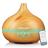 Humidificador Aromaterapia Ultrasonico con Mando a Distancia, Difusor de Aceites Esenciales Aromaterapia Ultra Silencioso, Apagado Automático y 7 Luces LED Humidificador para Bebes etc (Marrón)