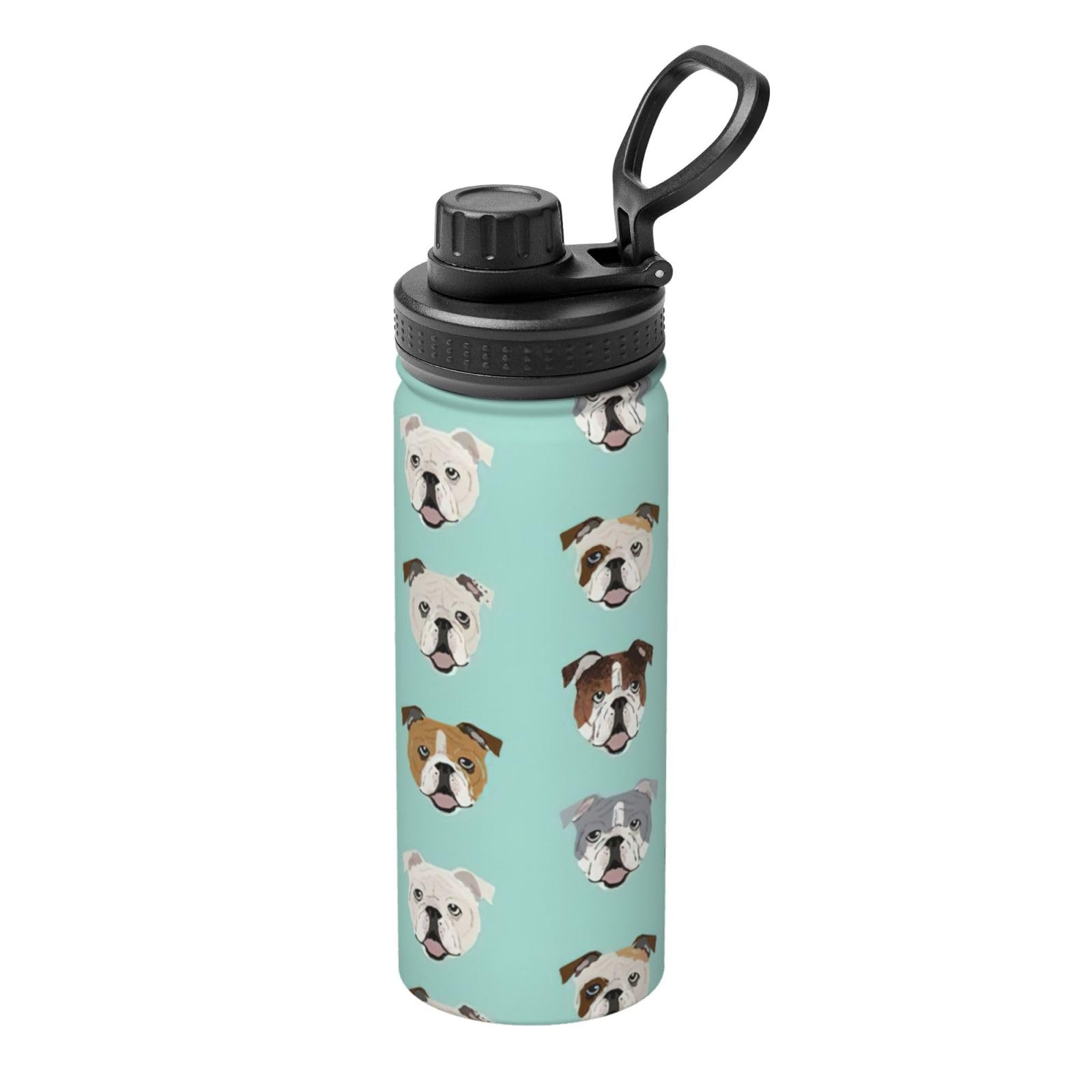 Borraccia termica con stampa di bulldog inglese, 510 ml, in acciaio inox, a doppia parete, con coperchio a prova di perdite
