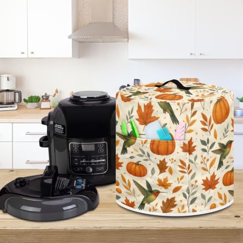 Image of Hummingbirds Pumpkins Kitchen Utensils Dust Covers | Easy to Clean Pressure Cooker Covers Color Resistant Pot Supplies for Picnics Camping Decorative Accessories 8 Quart