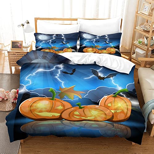 Víspera de Todos los Santos 3 Piezas Juego De Funda De Edredón Cama , 3D Fundas con Cierre De Cremallera,Juego De Ropa De Cama De para Niños, Adolescentes, Adultos Double(200x200cm) Cover