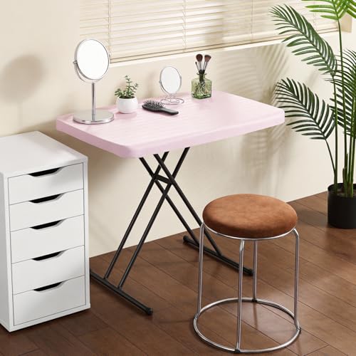 Image of 30in Folding Table, Portable Picnic Table with Adjustable Height, Foldable TV Tray Table & Laptop Desk for Small Spaces, Patio, Camping, BBQ, No Assembly Needed, Pink