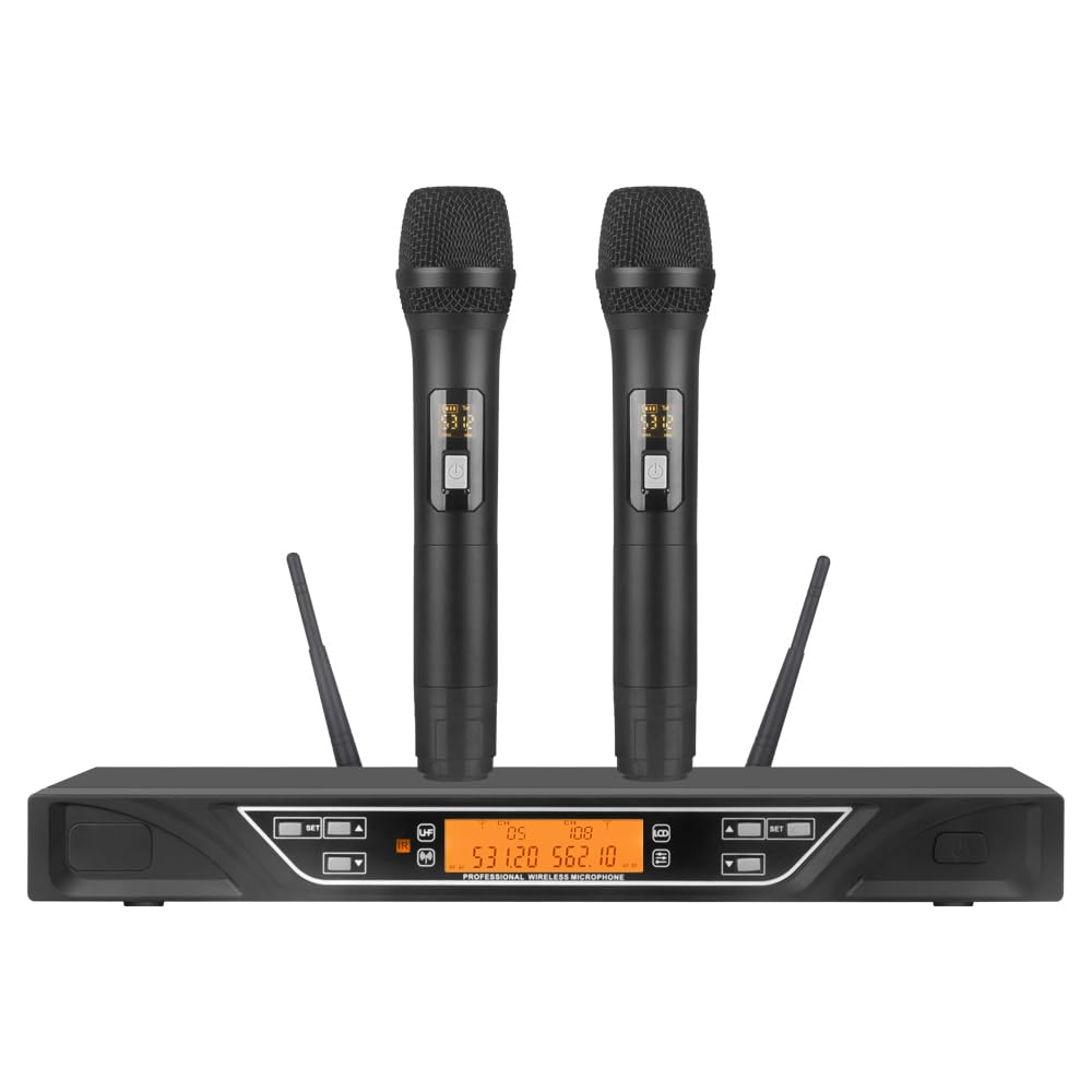 NG-9 Wireless Microphone System, Metal Professional UHF Dual Channel Handheld Cordless Dy…