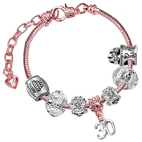 Pulsera con dije de cristal de oro rosa para mujer, con caja de regalo para mujeres de 16, 18, 21, 30, 40, 50, 60, 70, 80, regalos de cumpleaños para ella, 7 5 inch, Cristal Vidrio Cover