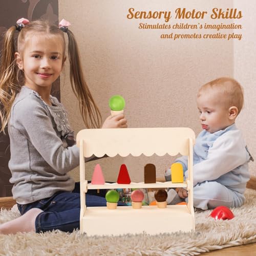 Image of Baybee Ice Cream Shop for Kids, Pretend Play Toys with 8 Pcs Playset, Educational Role Play Toy for Girls & Boys, Child-Safe Wooden Icecream Play Set for Kids Age 3 & Above