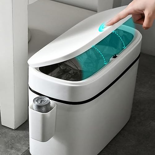 Miniatura 6 de LIFKOME Tapa de cubo de basura de capacidad de 14 litros, cesta de basura pequeña para baño, cocina, plástico blanco, impermeable, resistente, fácil