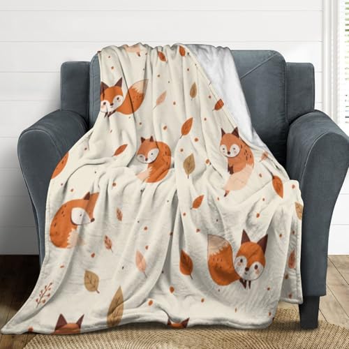 Plaid imprimé renard mignon et branches botaniques pour canapé - 2