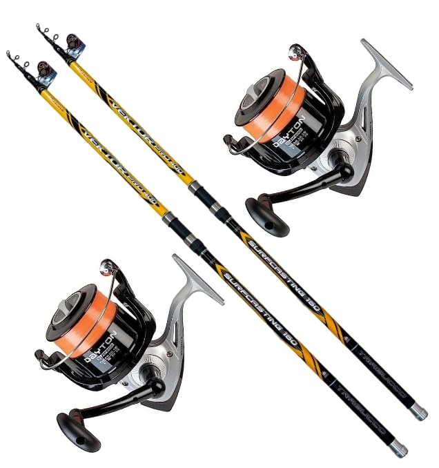 MG FISHING Kit Surfcasting Trabucco 2 cañas Trabucco Vektor Pro Surf 2024 4 m 150 g + 2 carretes Trabucco ya embobbinados (2 VEKTOR 4MT 150GR + 2 DAYTON 8000)