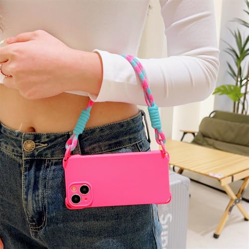 Coque iPhone 15 cordon lanière chaîne bracelet silicone rose - 6