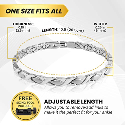 Image of MagnetRX Womens Magnetic Ankle Bracelet - Ultra Strength Magnetic Anklets with 34 Magnets - Titanium Ankle Bracelets for Women (Silver)