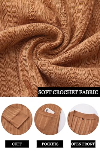Image of STYLEWORD Women's 2026 Summer Fashion Cardigan Lightweight Boho Knit Hollow Beach Cover Up Kimonos Open Front with Pockets