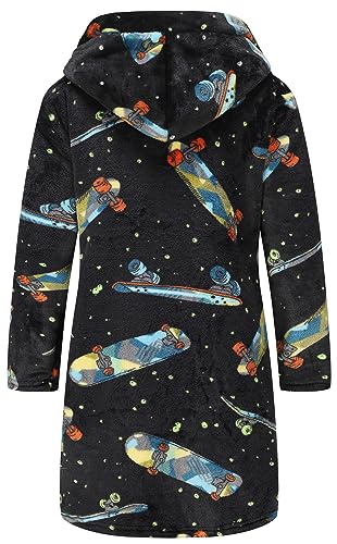 Image of Kids Hooded Bathrobe Girls Plush Hooded Flannel Robe Boys Soft Bathrobe Sleepwear（Skateboard，13-14 Years）