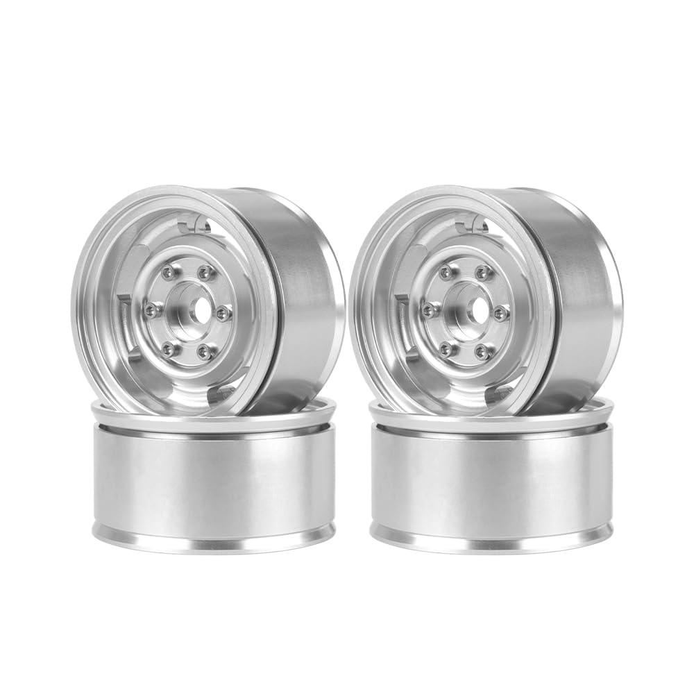 WONFAST 4PCS 1.55 Inch Aluminum Alloy Metal Beadlock Wheel Rim,Retro Vintage Design Wheel Hubs Replacement Accessory for Axial SCX10 AX90069 D90 TF2 CC01 Tamiya TRX4 1/10 RC Crawler Car Parts (Silver)