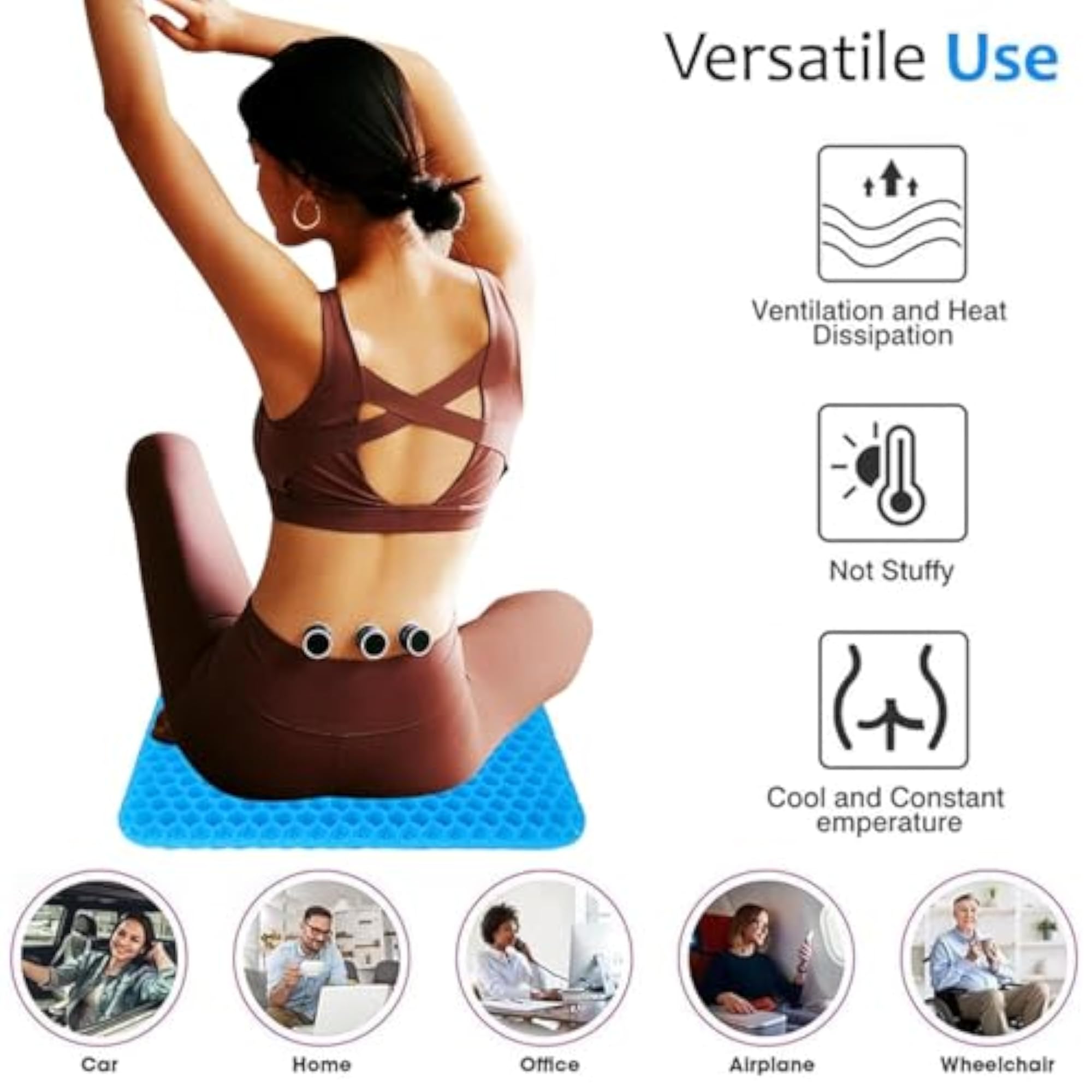 Ergonomic Orthopedic Gel Seat Cushion, Extra Thick Honeycomb Support