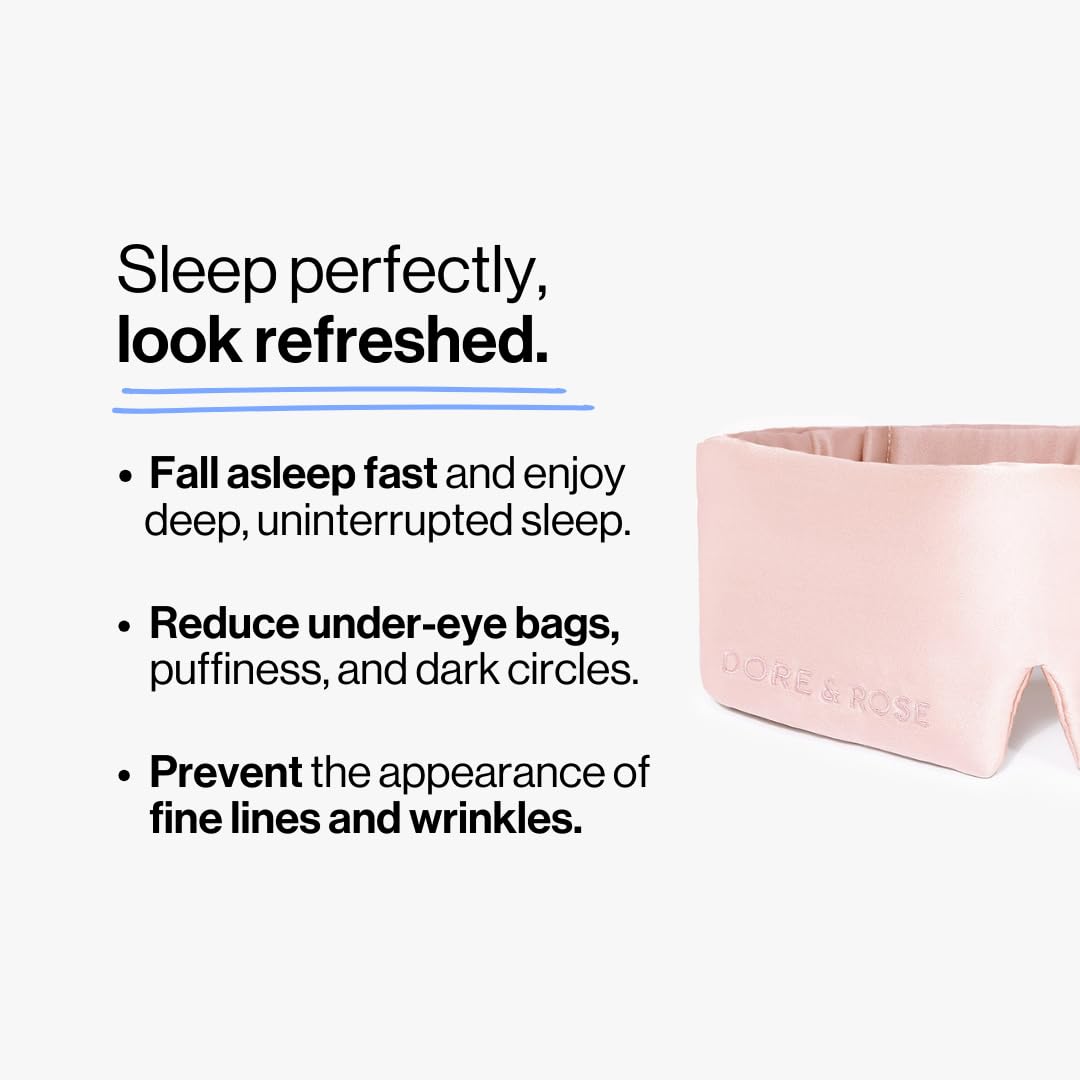 Dore & Rose Deep Sleep Mask Light Blocking, 23 Momme Mulberry Silk Eye Mask, Ultra Soft, Adjustable - Travel Sleeping Mask for Men & Women - Pink