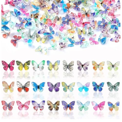 UEAVOID 50 Stück Mikro Schmetterling Resin, Sortiert, Deko, Mini, Miniaturen, Puppenhaus, Zubehör, 3D, Schmetterling, Nagel, Charms, Landschaftsdekorationen, zum Basteln, Feenhaus (Bunte)