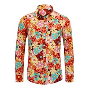 Century Star 70s Mens Disco Shirts Paisley Floral Shirt Outfits Casual Long Sleeve Button Down Funny Shirts for Men