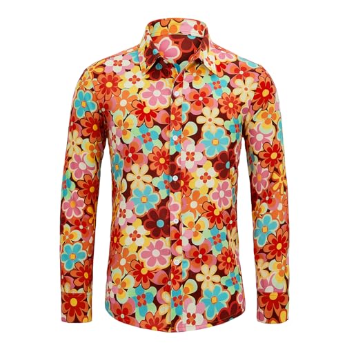 Century Star 70s Mens Disco Shirts Paisley Floral Shirt Outfits Casual Long Sleeve Button Down Funny Shirts for Men