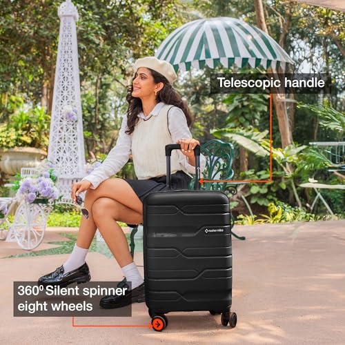 Image of Nasher Miles Paris Hard-Sided Polypropylene Check-in Luggage 24 inch | 65cm | 8 Wheels Medium Trolley Bag for Travel | Suitcase (Black)