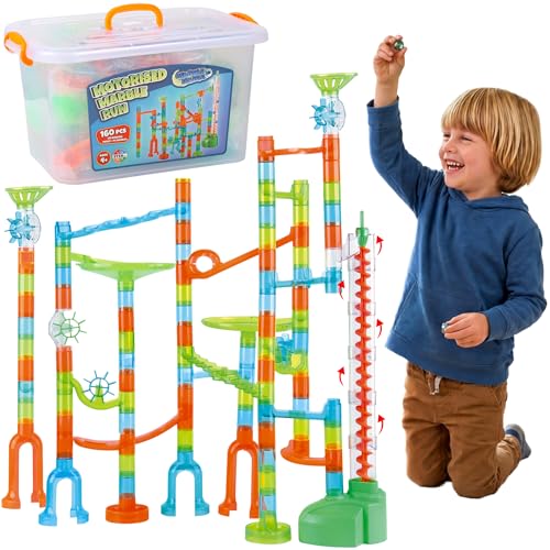 Marble Mania 160 Piece Motorised Marble Run For Kids - Plus Storage Tub