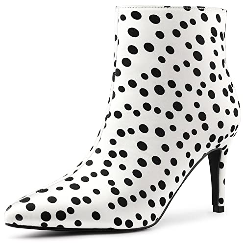 Allegra K Women's Polka Dots Pointed Toe Stiletto Heel Satin Ankle Boots