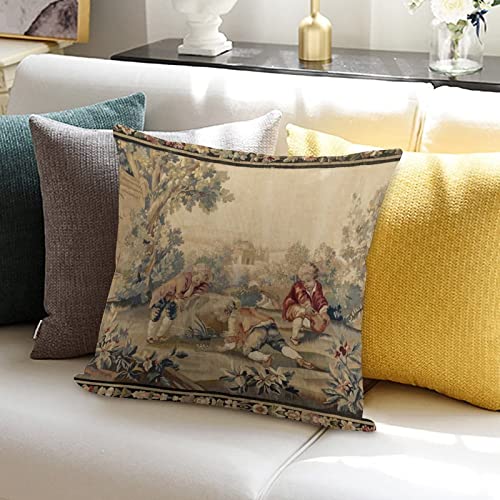 Rurals Aubusson Antique French Tapestry Decorative Pillow Covers Cozy Soft Throw Pillowcase Square Couch Cushion Cover For Home Decor Sofa Living Room Bed Car 18X18 Inch #TOP6