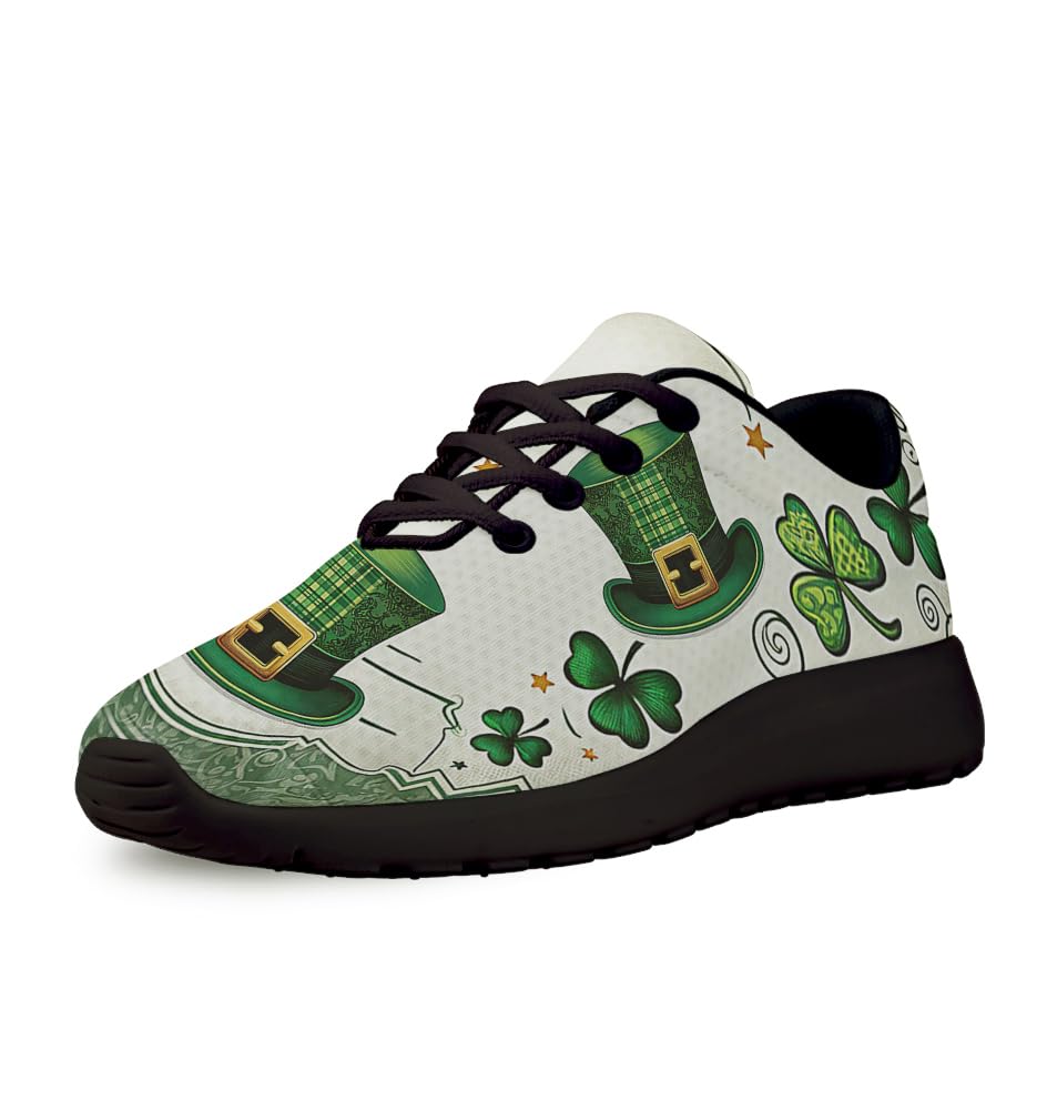 Women St Patrick's Day Shoes Mens Non-Slip Breathable Luck Clover Sneakers Black